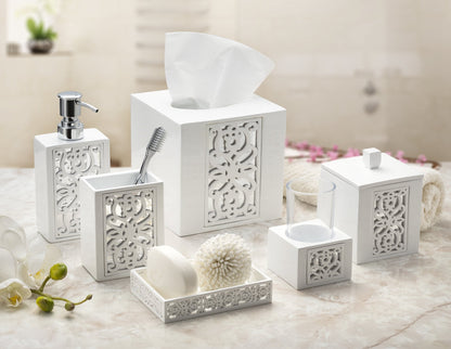 Creative Scents Mirror Janette White Tissue Box Cover Square - Decorative Square Tissue Box Holder for Bathroom with Durable Bottom Slider - Beautiful Mirrored Tissue Holder for Bathroom