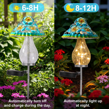LOVERUIS Garden Statues with Solar Watering Can Lights, Cute Outdoor Garden Decor for Patio Yard Lawn Ornaments, Unique Gift for Women Mom Grandma (ARS-Mushroom Blue)