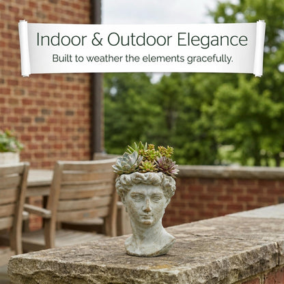The Bridge Collection Antique Style Old World Greek Statue Head Cement Face Planter Pot