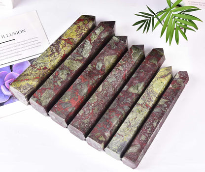 AMOYSTONE Large Blood Jasper Stone Wand Healing Crystal Obelisk Tower 6 Faceted Column Reiki Chakra Meditation Therapy 4.0-4.4 LBS