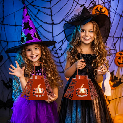 WONDER GARDEN Halloween Lantern Lights, 2 Pack Solar Hanging Pumpkin Lights, Metal Decorative Light for Outdoor Porch Yard Garden Tree Decor