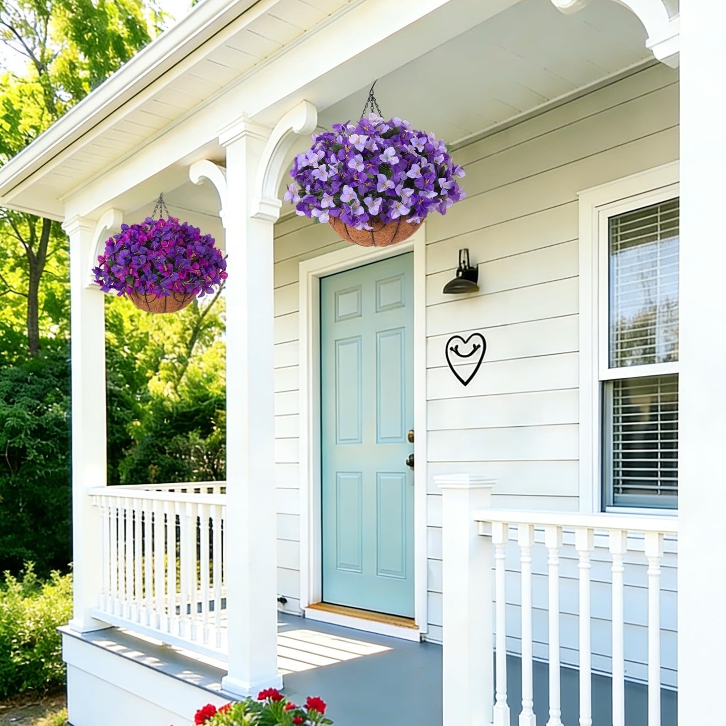 Artificial Hanging Flowers Plant with Basket for Outdoors Spring Decor, Fake Hanging Plants Faux Bougainvillea in Planter Look Real UV Resistant Silk Flowers for Outside Porch Patio Garden Home, Mix