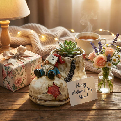 DDLUZQual Cute Planter Pot Suitable for Indoor and Outdoor, Small gnome Resin Succulent Plant Flower pots, Decorative Fun Flower pots with Drainage Holes, Ideal Home and Garden Decoration Gifts