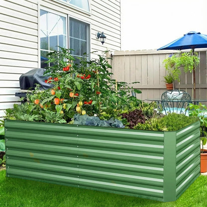 Homdox 6×3×2FT Galvanized Metal Raised Garden Bed Kit, Deep Root Elevated Planter Box w/Anti Cutting Strip & A Pair of Gloves, for Vegetables, Flowers, Herbs, Succulents, 265 Gallon Capacity, Green