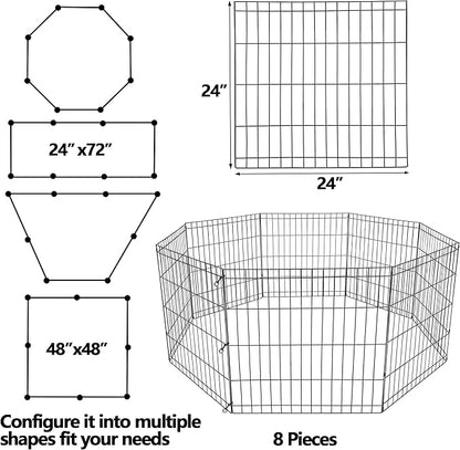 Pet Playpen 8 Panels Foldable Metal Exercise Pen Animal Exercise Dog Fence Indoor Outdoor for Medium/Small Animals (24" H)
