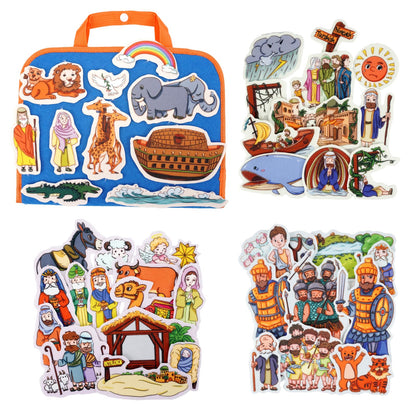 CHEFAN 4 Pack Felt Board Bible Stories Set, Flannel Board Stories Include Noah's Ark, Jonah and The Whale, David and Goliath, The Nativity of Jesus, 50 pcs Precut Flannel Graph Bible Toys for Kids
