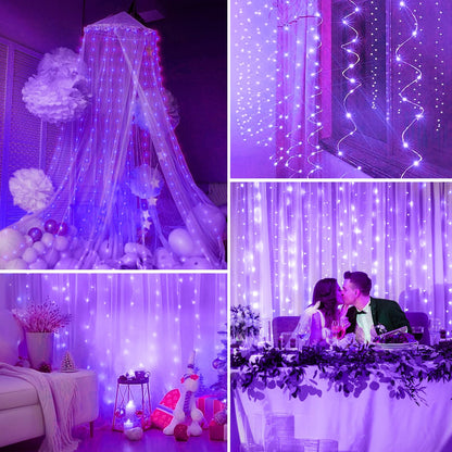 Minetom Purple Curtain Lights, 300 LED Dimmable Fairy Lights, USB Powered, 1 Pack, 8 Modes