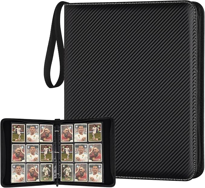 GERMUN 3 Ring 9 Pocket Zipper Trading Card Binder, 720 Double Sided Standard PU Album Folder for TCG & Sports Collectibles, Not Fit Top Loaders (Black)