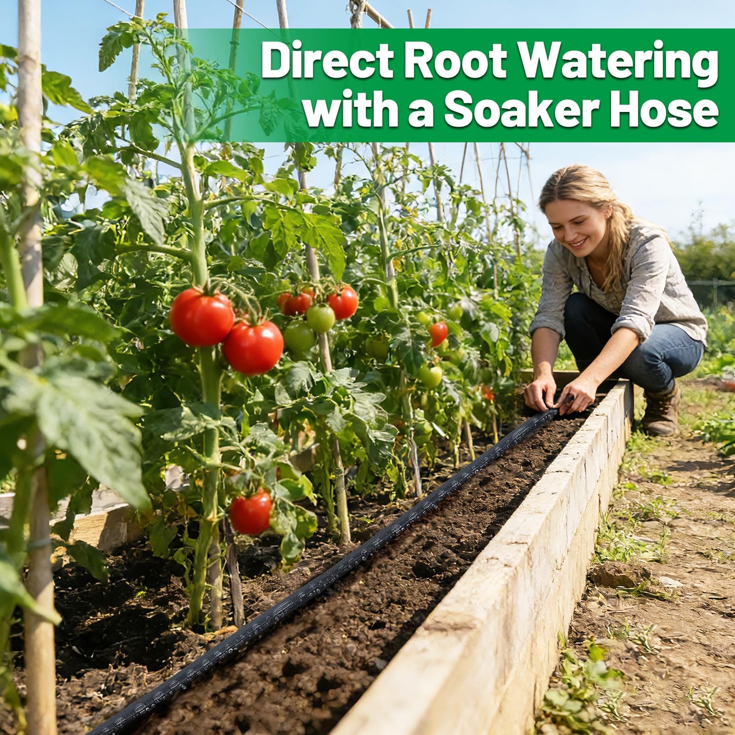 Double Layer Soaker Hose for Garden Beds - 25FT 3/4" Heavy Duty Linkable Flat Drip Irrigation Hose, Save 85% Water, for Lawn Flower Bed Vegetable Field Effective Watering