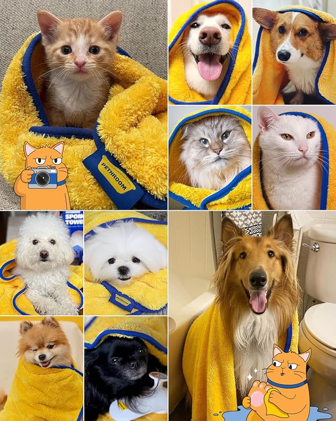 PETHROOM Ultra Absorbent Pet Towel | Quick-Drying, Soft Microfiber Dog & Cat Bath Towel | Lightweight, Durable, Fast Water-Soaking | Ideal for All Breeds (Medium) 15.7" x 31.5"