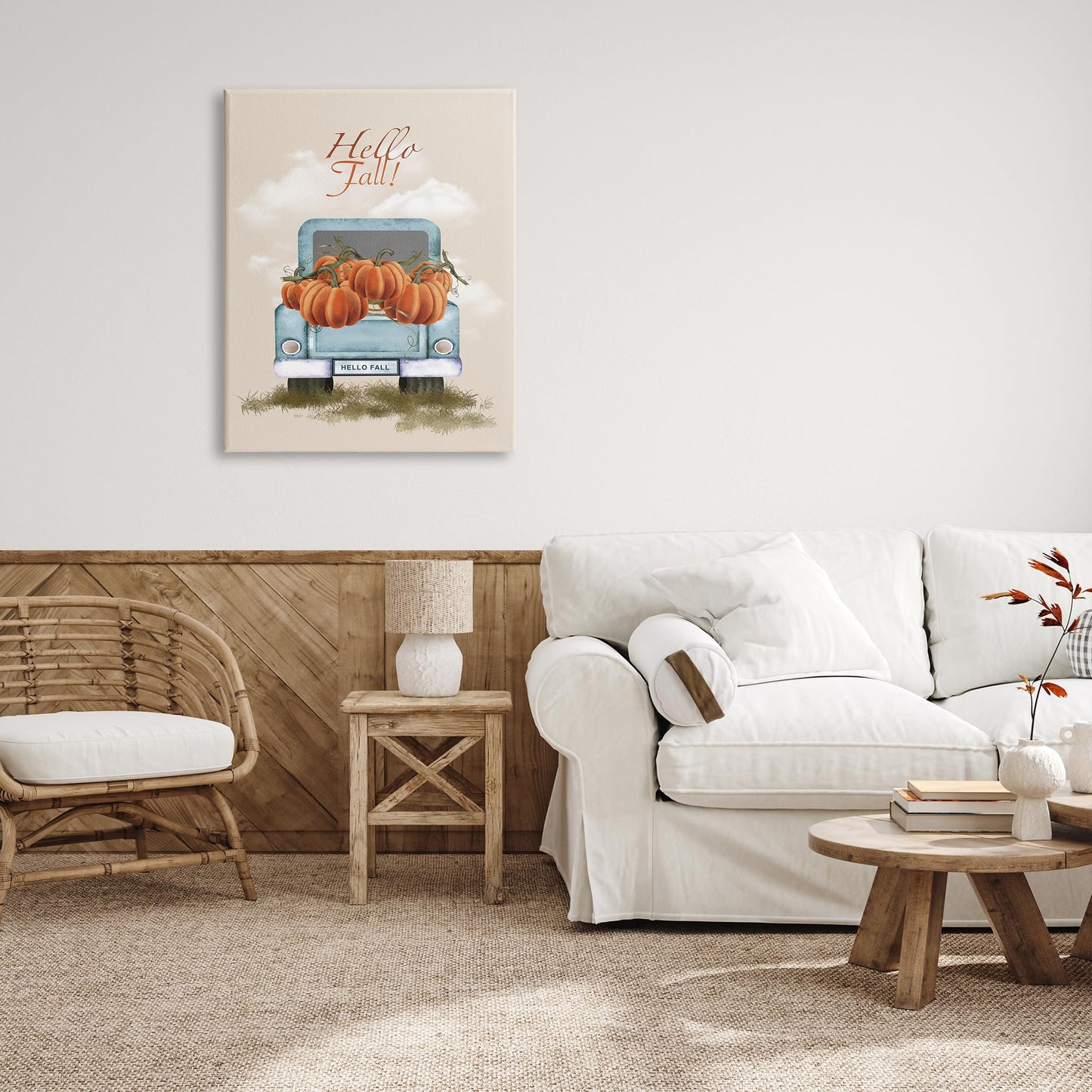 Stupell Industries 'Hello Fall Seasonal Autumn Pumpkins', Canvas Art, 30 x 40 Inches, Easy to Hang and Sturdy, Made in USA, by Andrea Jasid Grassi