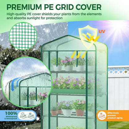 Ohuhu Small Greenhouse for Indoor Outdoor with Wheel, Portable Plastic Plant Green House 4-Tier Rack Stand Portable Greenhouses with Durable PE Cover for Seedling