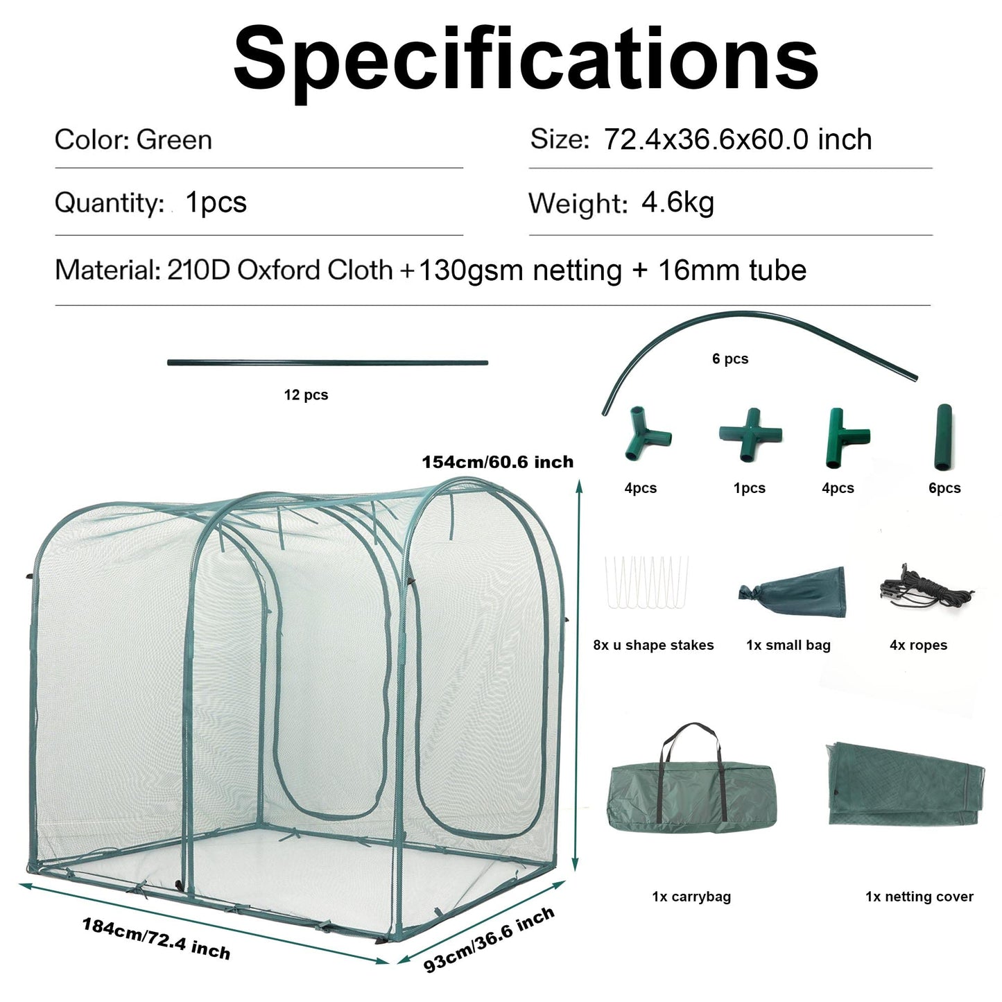 Poray Large Tunnel 73''x37''x61''Plant Netting Cover,5FT Tall Crop Cage Tomato Netting,Pest Guard Cover for Vegetables &Fruits,Durable Gardening Net for Plant and Animal
