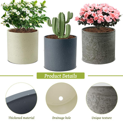 fuxuiwy Modern Decorative Planter Plant Pot with Drainage System Industrial Style 12 Inch Lightweight Speckled Plastic Planter Cylindrical Plant Pot with Drainage Hole for Indoor and Outdoor Use