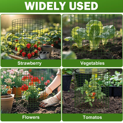 Plant Protector from Animals with Detachable Covers - 4 Pack 16”x 16" Wire Cage Cloches with Ground Stakes and Tools for Protecting Vegetable, Flower, Seedling