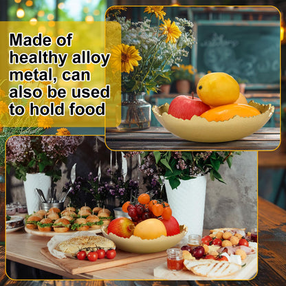 Nuogo 2 Pcs Gold Decorative Bowl for Table Golden Metal Centerpiece with Sculpted Edges Antique Torn Texture Serving Moon Bowl for Key Candy Fruit Tray Home Decorations