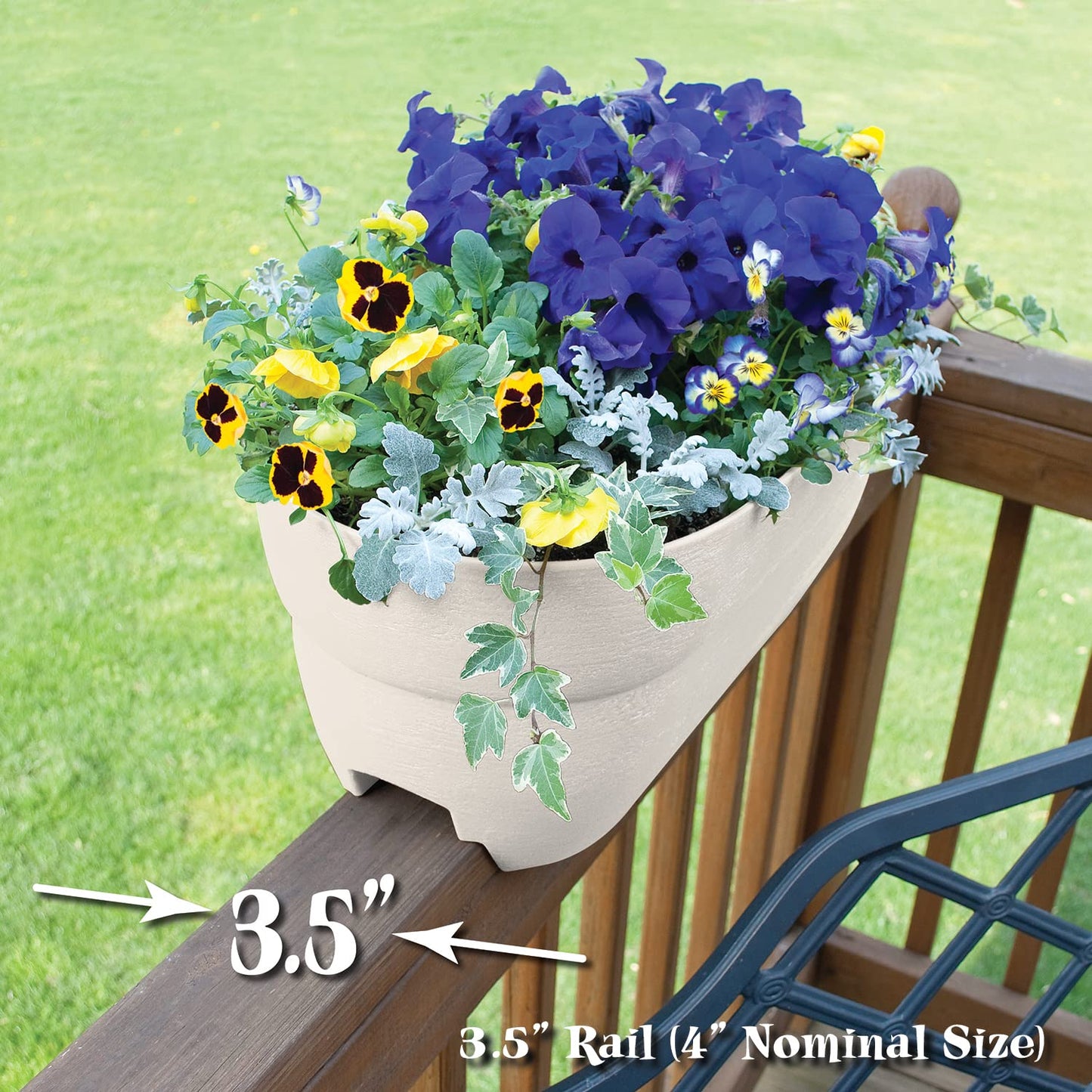 Emsco Group 2434-1 Bloomers Self-Watering 24" Weatherproof Resin 6" Railings – White Rain Planter Grow Box