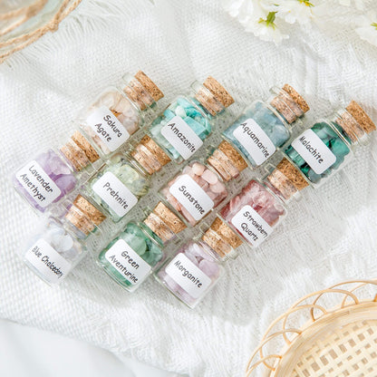 Crystal Chips Gemstone Bottles Set of Different Mini Crystals for Spell Jars, Healing Crystals for Witchcraft in Vintage Box, Chakra Crystals and Healing Stones Set Witch Gifts Witchcraft Supplies
