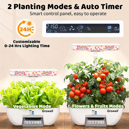 Growell Hydroponics Growing System Kit, 17 Pods Indoor Herb Garden with 2 Fans Circulation, Grow Light, Smart Water Cycle, Auto Timer, 10L Water Tank, Perfect Indoor Gardening System Gifts (White)