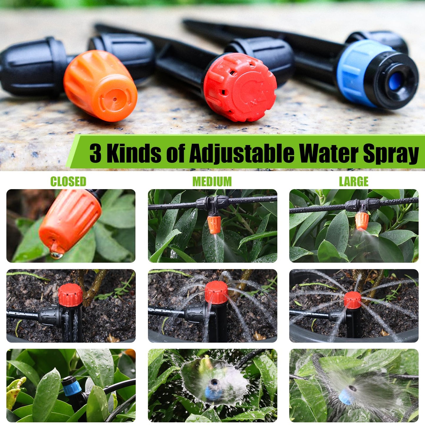 100FT Drip Irrigation System Kit, Automatic Watering System with 30 Adjustable Nozzles & 30M 1/4" Tubing – DIY Solution for Gardens, Greenhouses, Patios & Lawn – Effortless Plant Care + Water-Saving