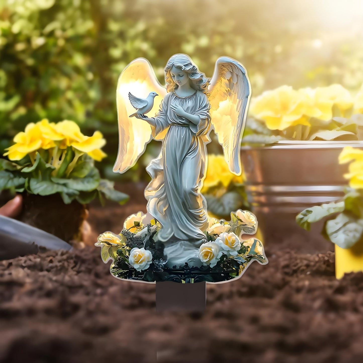 YUEYINGMG Garden Decor, Acrylic 2D Stake, Pot Plants Garden Yard Lawn Outdoor Fairy Statue Ornaments, Fairy Garden Accessories Decoration (Style D)