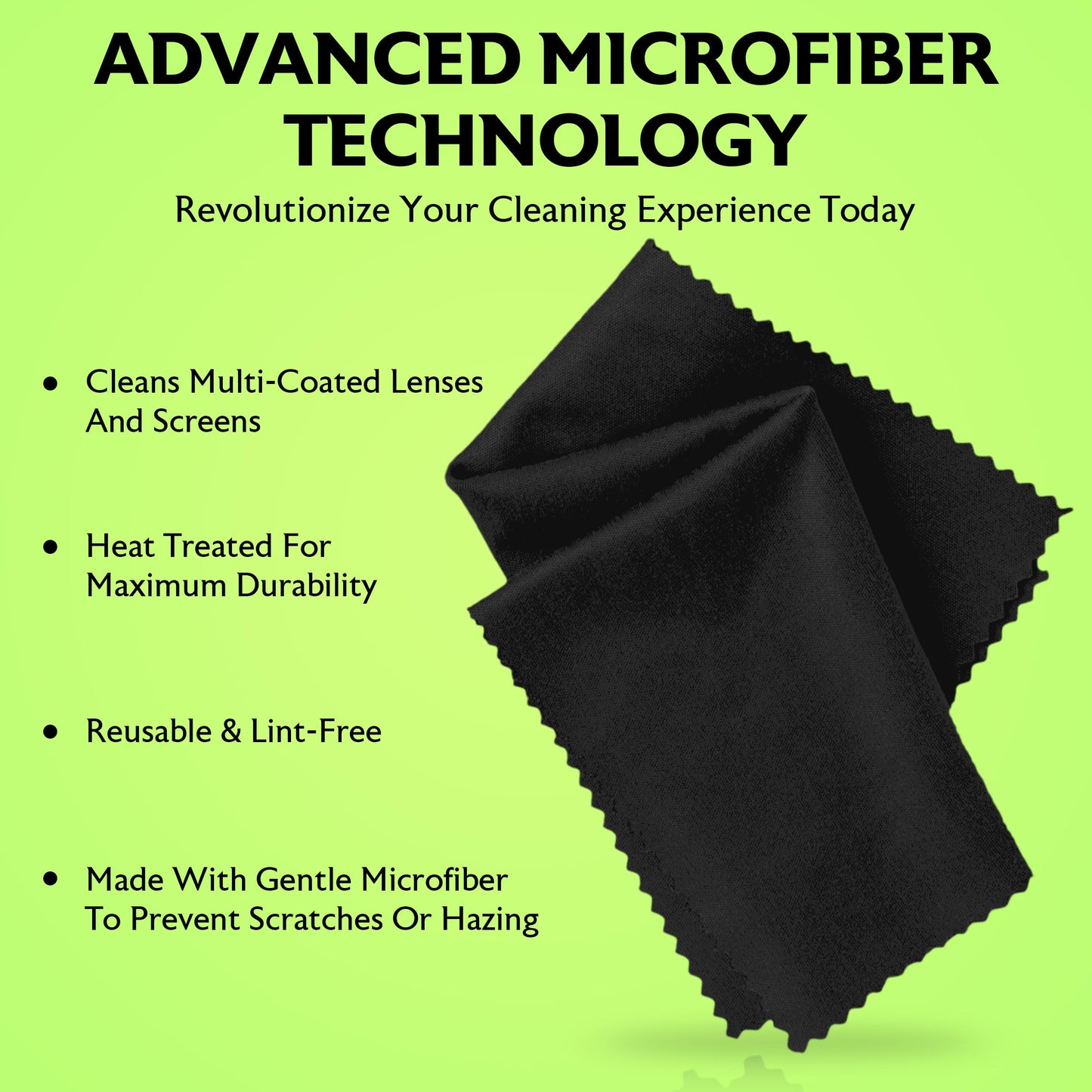 Purity Microfiber Lens Cleaning Cloth - Machine Washable, Lint-Free Ultra-Fine Microfiber Cloth- Cleans Eyeglasses, Screens, Lenses, Phones and Other Delicate Surfaces (Pack of 6, Black)