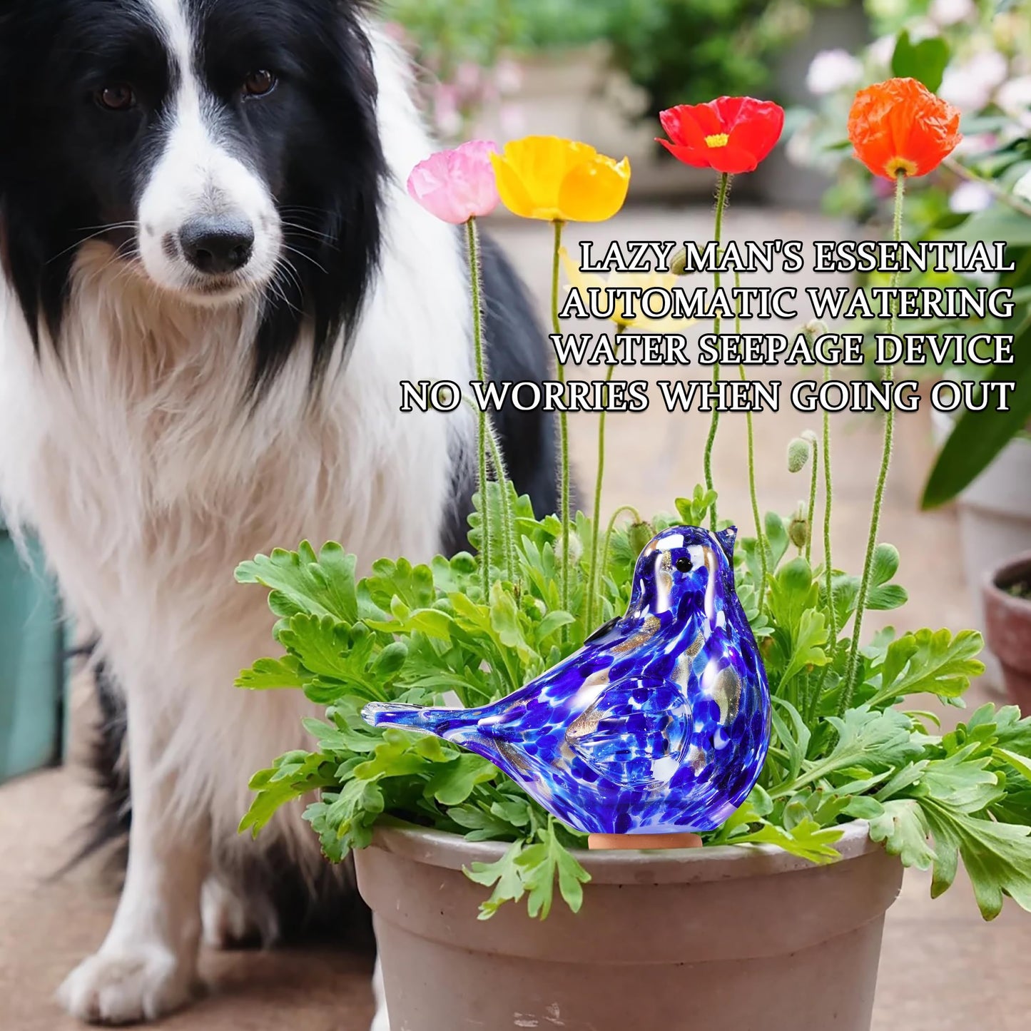 Plant Watering Globes, Bird Glass Self Watering Planter Insert - Glass Plant Water Globes for Daily Use, Planter Spikes to Support Indoor & Outdoor Plant Health, Dark Blue
