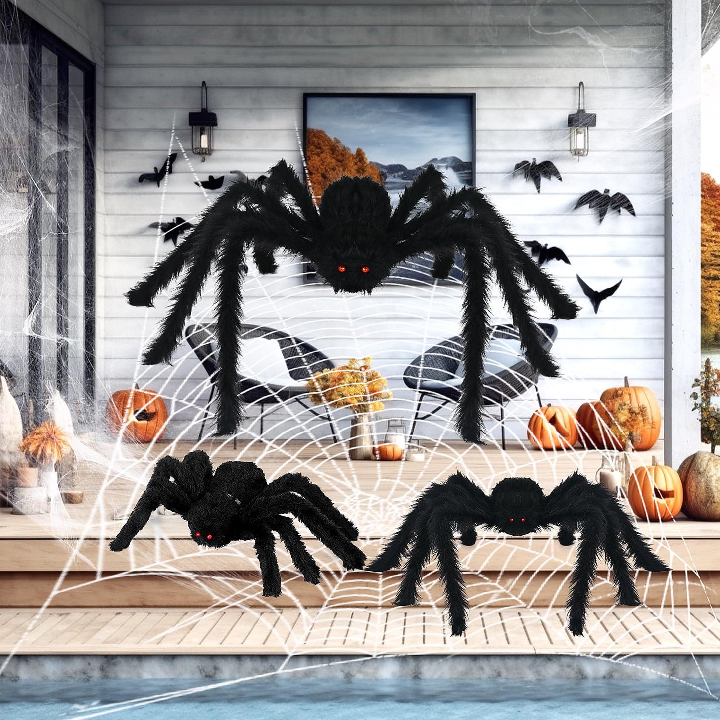Nirohee Halloween Decorations Outdoor,6 Pack Giant Spider Halloween Party Decor Large Outside Decorations,Scary Spiders with Bendable Legs for Lawn,Yard,Spider Web,Wall,Window