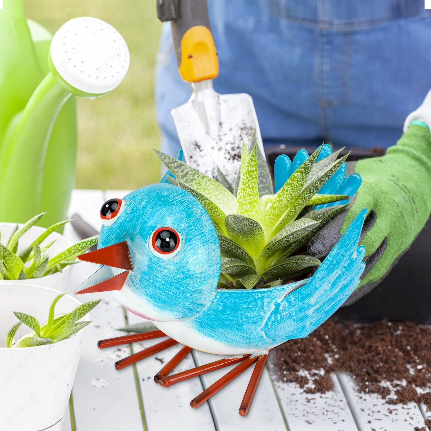 FJJBSD Metal Cute Bird Planter,Fun Garden Flower Succulent Pot Indoor Outdoor Decor .Unique Animal Planter Flower Pots Gift Ideas for Mother and Teacher