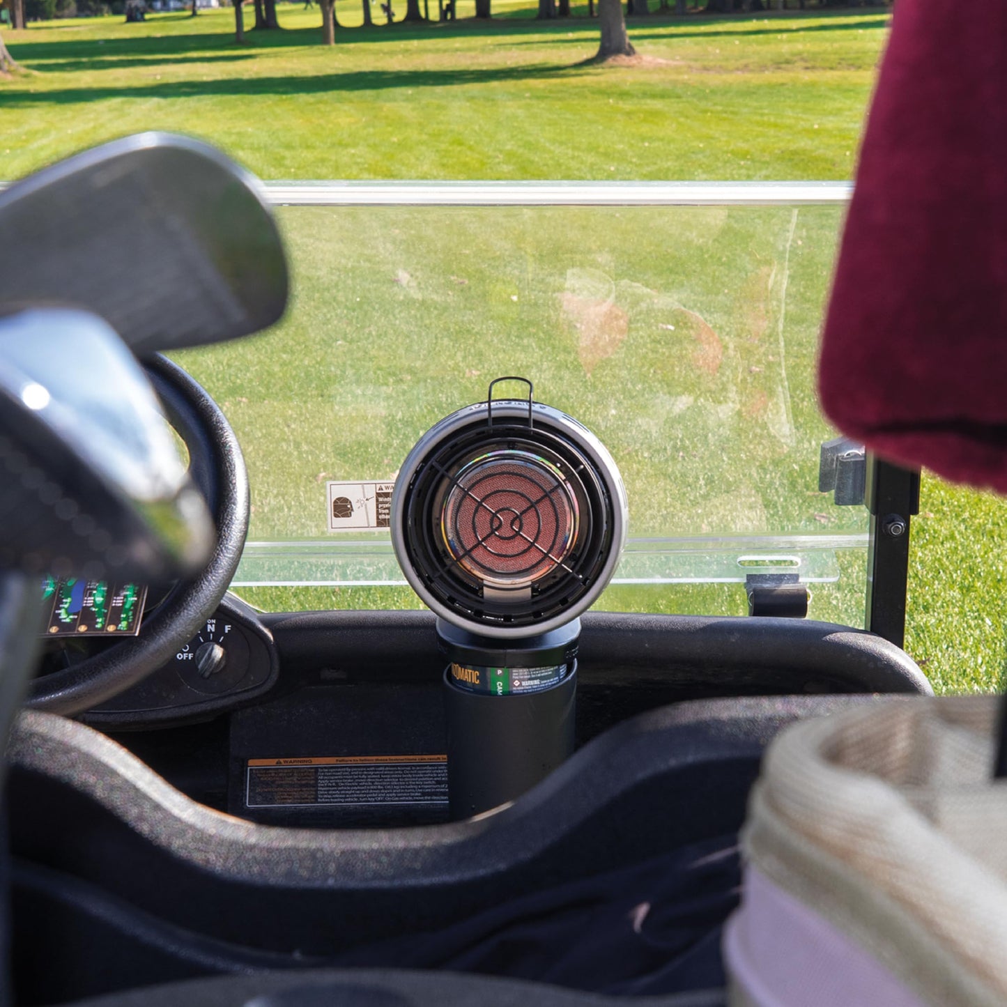 Mr. Heater F242010 MH4GC 4000 BTU Golf Cart Heater, Wind-Resistant With ODS And Tip-Over Safety Switch & Cup Holder Adapter - Silver and Black