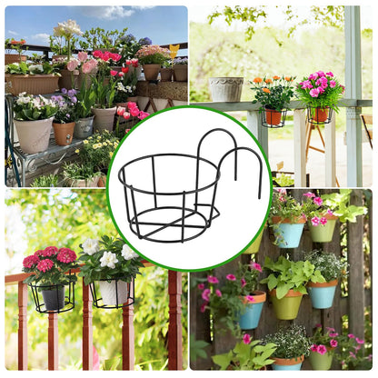 PineHaven 6 Pcs 6.1 Inch Iron Round Hanging Railing Planters,Hanging Flower Pot Holders,Metal Potted Stand Mounted Balcony Round Baskets Shelf Plant Holder with Hooks for Indoor Outdoor Plant(Black)