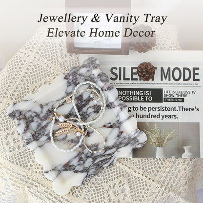 Square Marble Vanity Tray with Scalloped Edge - Natural Marble Perfume Tray Decor for Dresser, Vanity, Kitchen, Home Decor, Decorative Square Stone Tray - Calacatta Viola 8 * 8 inch