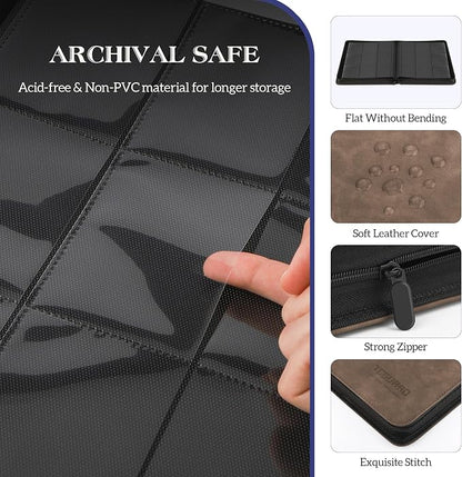 Trading Card Binder, 9 Side Loading Pocket Card Album Hold Up to 540, Zipper Binder for Collection, TCG Holder for Sports, Yugioh, MTG etc. (Brown 9)