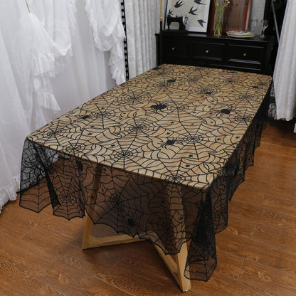 PIGETALE Black Lace Halloween Tablecloth Rectangular Overlay 54 x 72 Inches Spider Web Embroidered Table Cloth Gothic Table Cover Decor for Masquerade Scary Movie Nights Dinner Party Decorations