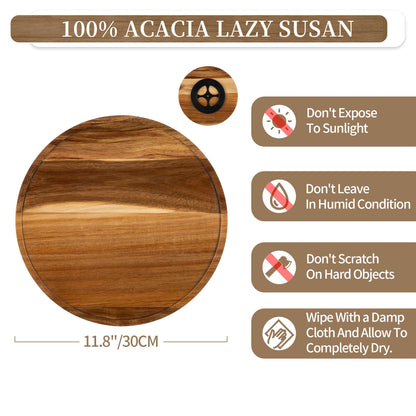 Hanobe Wood Tray Lazy Susan: Round Acacia Wooden Turntable Decorative Coffee Table Trays for Kitchen Counter Centerpiece Organizer Decor for Cabinet