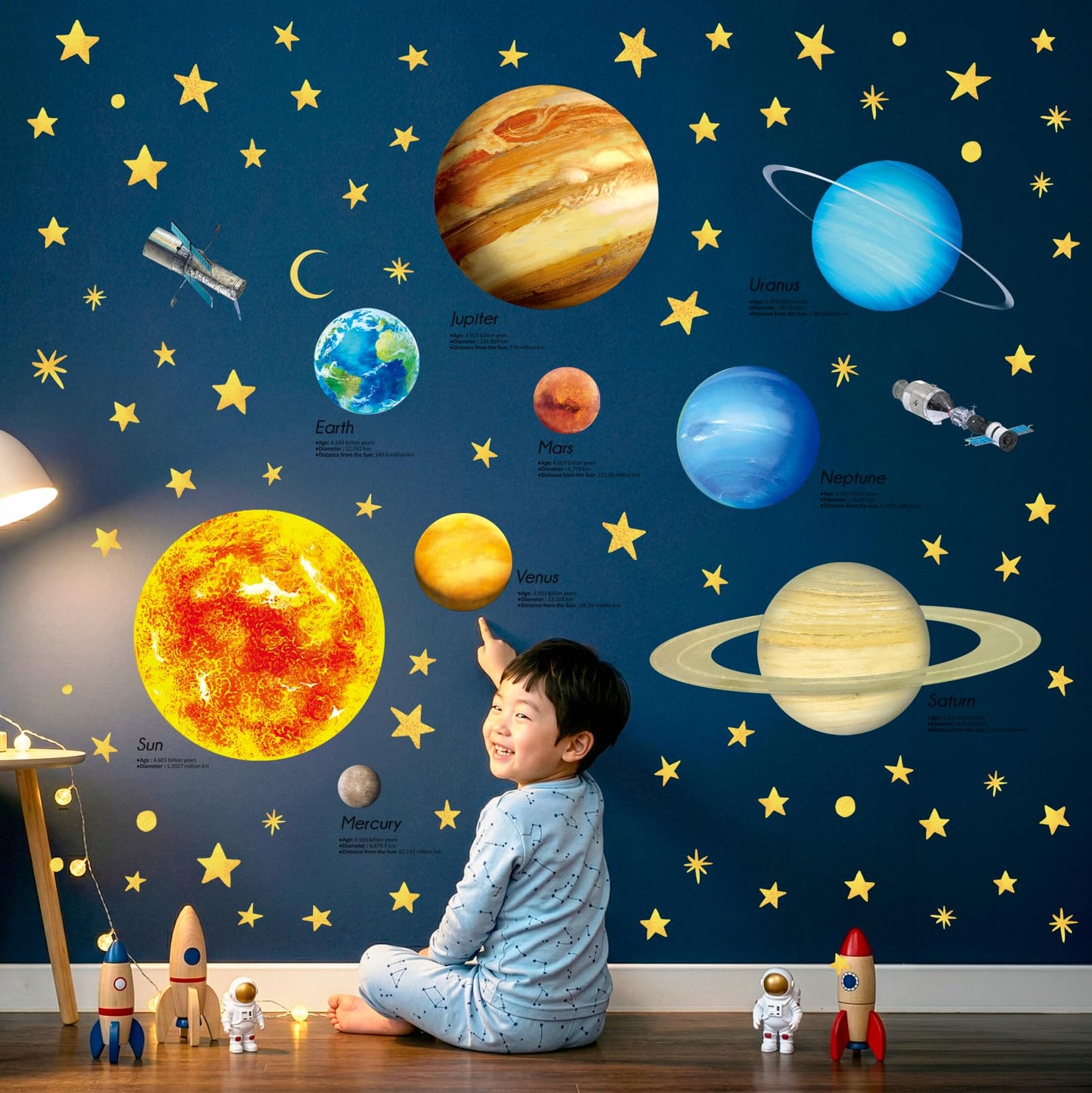 DECOWALL DS9-2007 Solar System Kids Wall Stickers Wall Decals Peel and Stick Removable Wall Stickers for Kids Nursery Bedroom Living Room d?cor