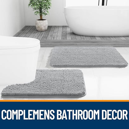 OLANLY Toilet Rugs U-Shaped 24x20, Extra Soft Absorbent Chenille Contour Bathroom Rugs for Toilet, Dry Quickly, Machine Washable, Non-Slip Bath Mat, Light Grey