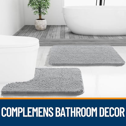 OLANLY Bathroom Runner Rugs 47x24, Soft Absorbent Chenille Bath Rugs, Rubber Backing Quick Dry, Machine Washable Long Bath Mats for Bathroom Floor, Tub and Shower, Home Decor Accessories, Light Grey
