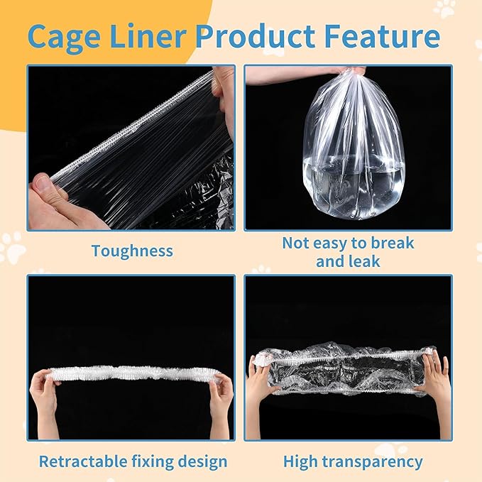 Disposable Cage Liner Bags (50-Pack) – 26'' X 18'' Clear Plastic Rabbit Cage Liners, Leak-Proof Toilet Film for Bunny, Guinea Pig, Hamster, Hedgehog & Small Animals – Universal Crate Tray Covers for
