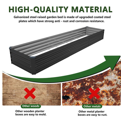 ZUNUDA 12×2×1FT(2PCS) Galvanized Raised Garden Bed Kit Metal Planter Boxes,Large Outdoor Planters Garden for Planting Vegetables,Flowers,Herbs -Black