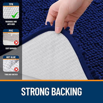 OLANLY Bathroom Runner Rugs 47x24, Extra Soft Absorbent Chenille Bath Rugs, Rubber Backing Quick Dry, Machine Washable Long Bath Mats for Bathroom Floor, Tub and Shower, Home Decor Accessories, Navy