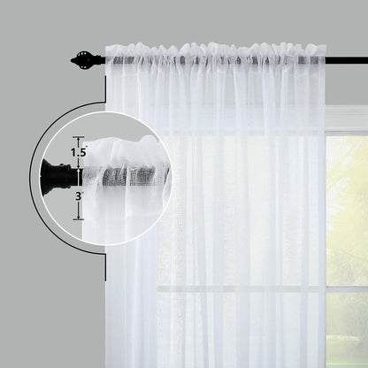 KOUFALL White Semi Sheer Curtains 63 Inch Length for Bedroom Pair Set 2 Panels Rod Pocket Translucent Light Filtering Faux Linen Textured Solid Privacy Curtains Sheer for Closet Wide 52x63 in Long