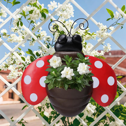 Chonsun Metal Wall Planter Ladybug Wall Mounted Planters Small Flower Pot with Drainage for Indoor Outdoor Farmhouse Hanging Planter Succulent Plant Container Vertical Garden Yard Decor