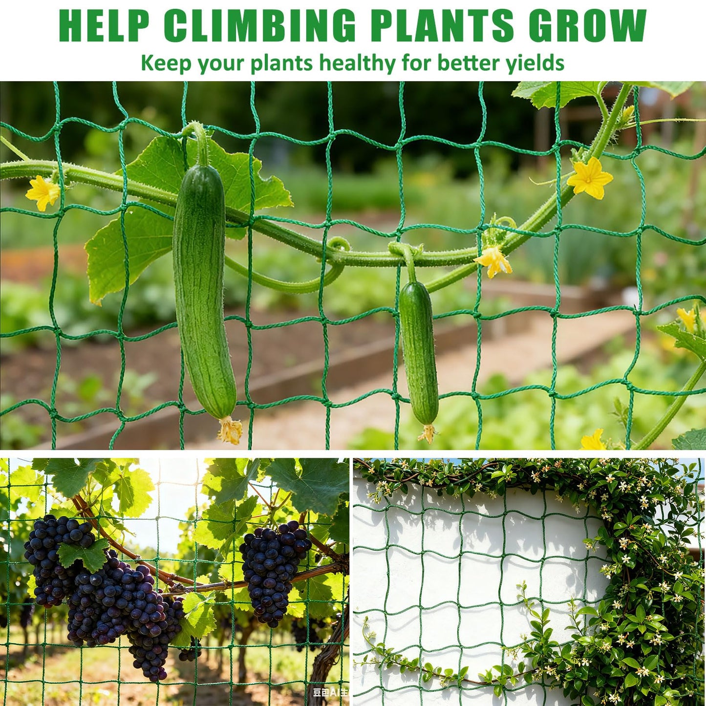 COZYDIG 6.6x16.4FT Trellis Netting for Climbing Plants,Trellis Netting with Plant Clips, Heavy-Duty PE Trellis Net for Cucumber, Tomato, Vegetables, Fruits, Sweet Pea Plants