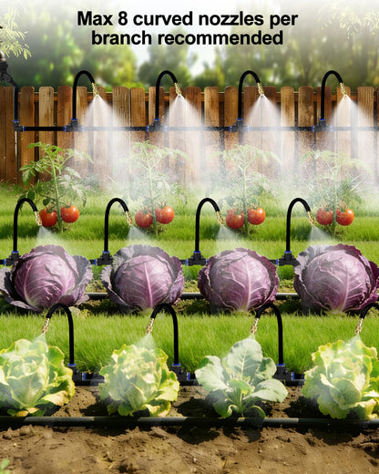 Upgraded 5/16" Drip Irrigation Kit (100FT), High-Flow Garden Watering System with 16 Bendable 360° Brass Misting Nozzles, Quick-Push Connectors & Leak-Proof Design for Patio, Greenhouse & Flower Beds