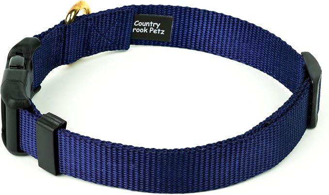 Country Brook Petz - Deluxe Nylon Dog Collar and Leash - 10+ Cool Colors (1 Inch, Extra Large, Navy Blue)