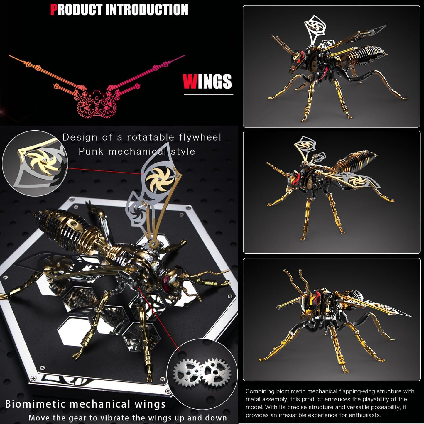 OreilleStar 3D Metal Puzzles for Adults Model Kits of Northern Giant Hornet Mechanical Wasp Building Blocks, Difficult DIY Assembly for Men (3D Metal Wasp-Silver)