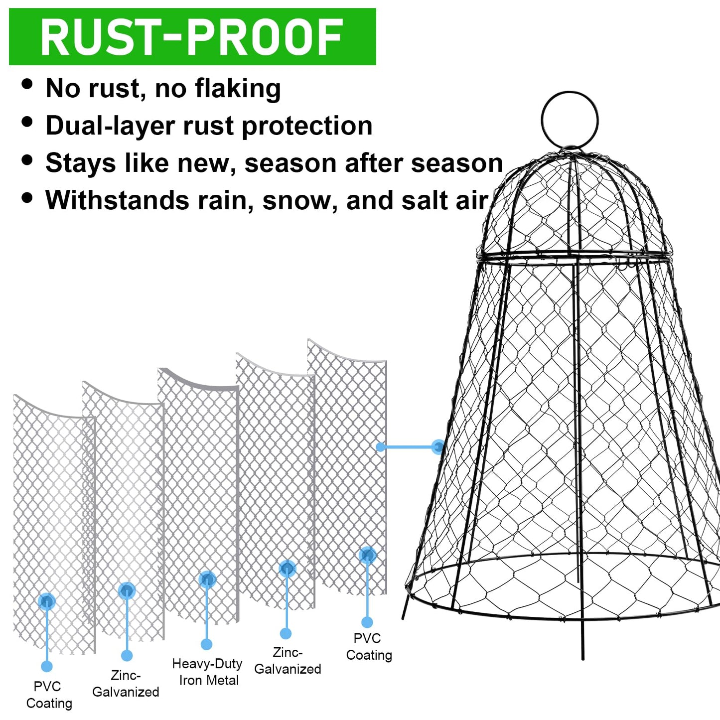 Garden Cloches for Plants 6 Pack - Chicken Wire Outdoor Plant Protectors from Animals - Heavy-Duty Metal Cage with Detachable Lid - Rustproof Covers - 12"D × 17"H - Blocks Rabbits, Squirrels & Birds