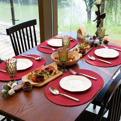 Noctiflorous Woven Oval Braided Placemats Set of 4-12 x 17.5 Inch Washable Non-Slip Heat Resistant Table Mats for Kitchen and Dining（Red, 4）