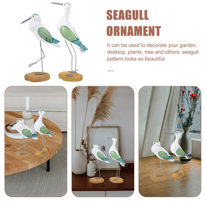 HEALLILY 2pcs Coastal Decor Wooden Seagull Figurine Bird Statue Nautical Coastal Ocean Home Decoration Green